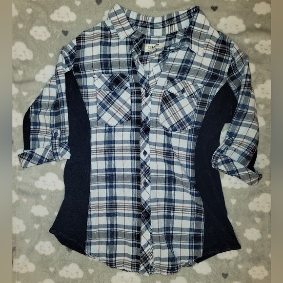 CiSono plaid button down shirt w/ 3/4 sleeves womens size L - Picture 1 of 2
